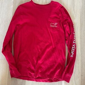 Youth Boy Glow in the Dark Vineyard Vines Red Long Sleeve Pocket Tee